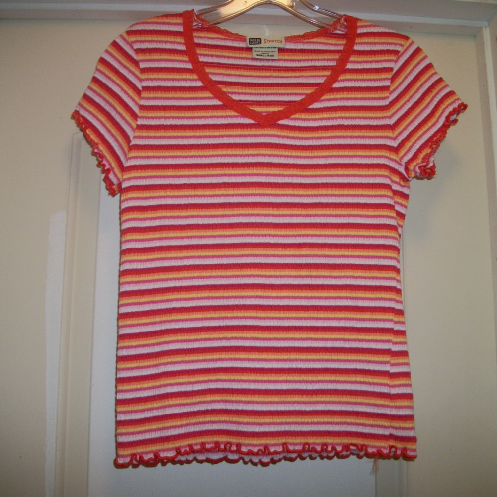 FRENCH STYLED CANDYCORE FADED GLORY TEXTURE SHEERED BRIGHT TEE BLOUSE 4/6 - Picture 2 of 6